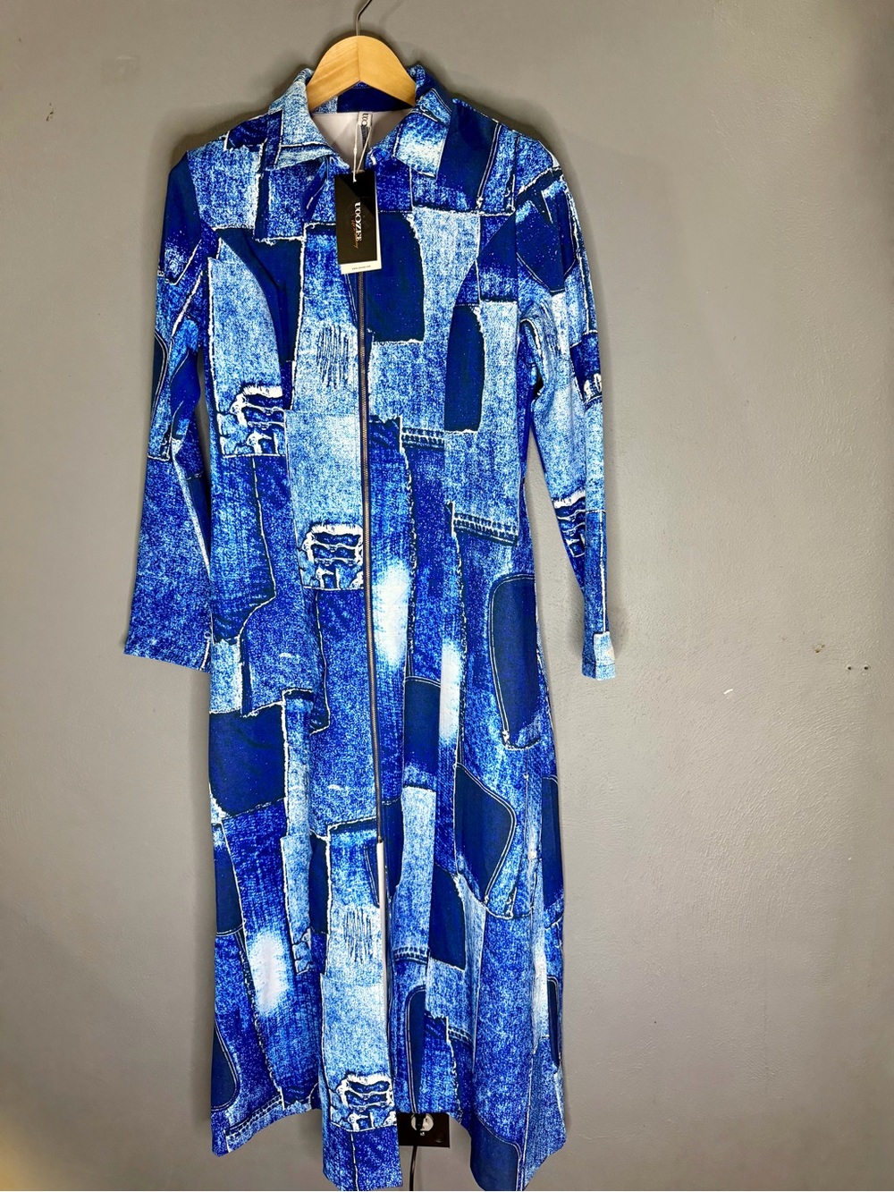 Blue Patchwork Maxi Shirt Dress